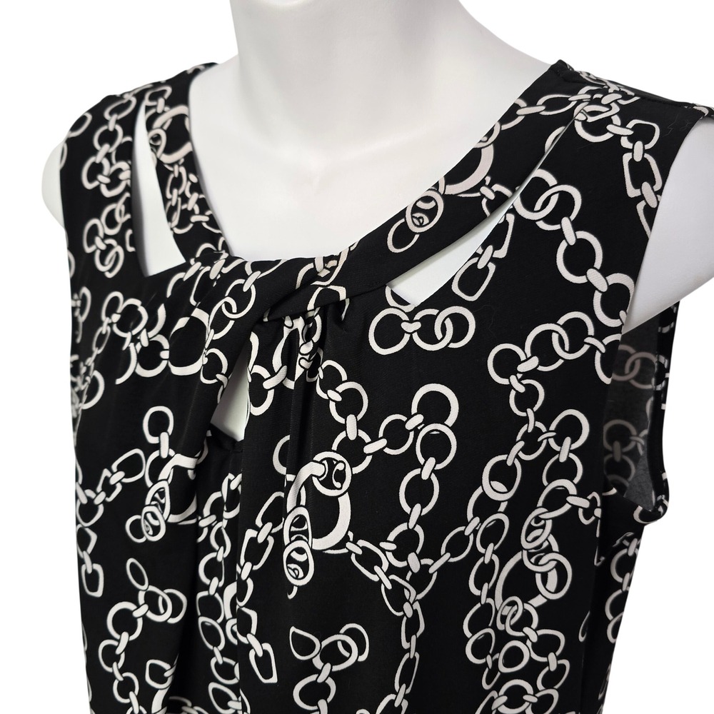 Nine West Womens Chain Link Print Sleeveless Keyhole Blouse Medium Career Comfy - Picture 2 of 10